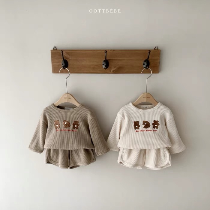 Traje de otoño para niños estilo coreano ropa para niños bebé Tres Osos traje bebé Otoño waffle traje de dos piezas primavera y otoño