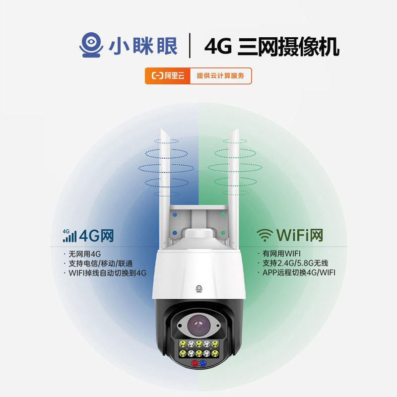 小眯眼WIFI/4G双网连接4寸警戒球机摄像头【免邮有网无网都能用】