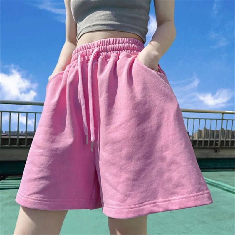 100% Pure Cotton Shorts for Women, Summer Loose Straight-Leg New Style Elastic Waist Mid-Length Casual Sports Shorts for Plus-Size Women