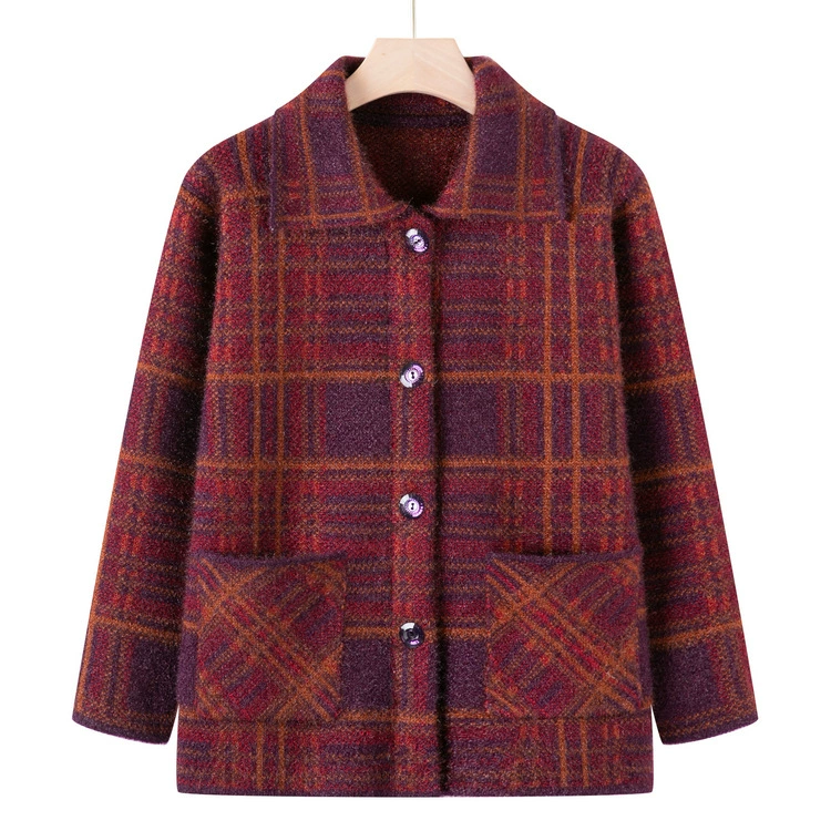 Бабушка весна и осень Новый свитер средний и пожилой мамы одеваются осенний толстый свитер женская старушка кардиган куртка