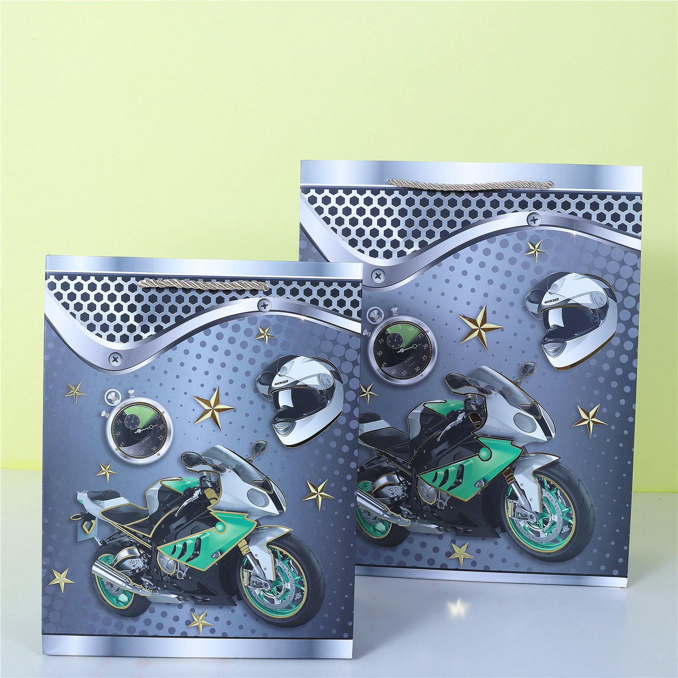 摩托车白卡礼品纸袋卡通汽车购物袋男士机车手提袋现货批发纸质