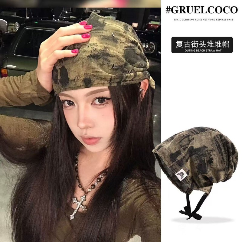 废土风复古做旧堆堆帽子女夏季薄款美式街头时髦显脸小包头帽冷帽|undefined