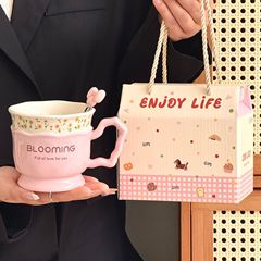 レトロな小花柄のセラミックマグ、見栄えの良いオフィスの朝食コーヒーカップ、母親と姉妹へのホリデーギフト