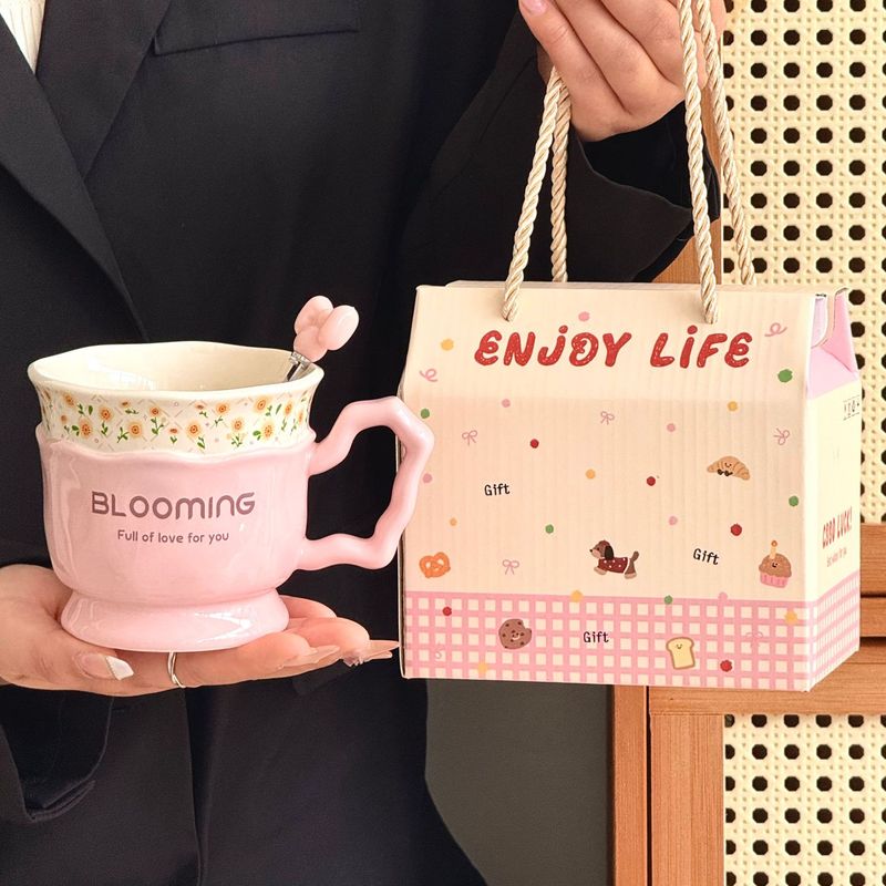 レトロな小花柄のセラミックマグ、見栄えの良いオフィスの朝食コーヒーカップ、母親と姉妹へのホリデーギフト|undefined