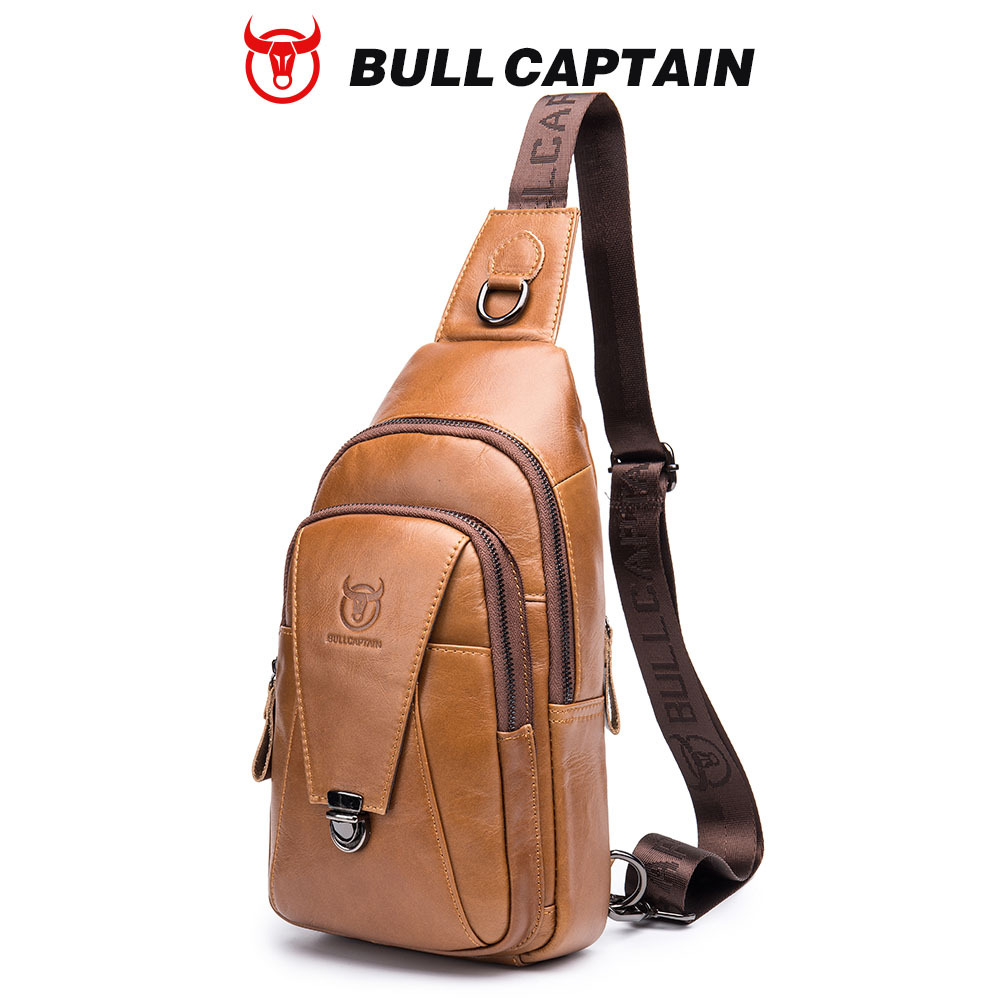 Capitán Niu cuero hombres de cuero hombro crossbody pecho bolsa capa superior de piel de vaca moda multi-funcional deportes casual pecho bolsa