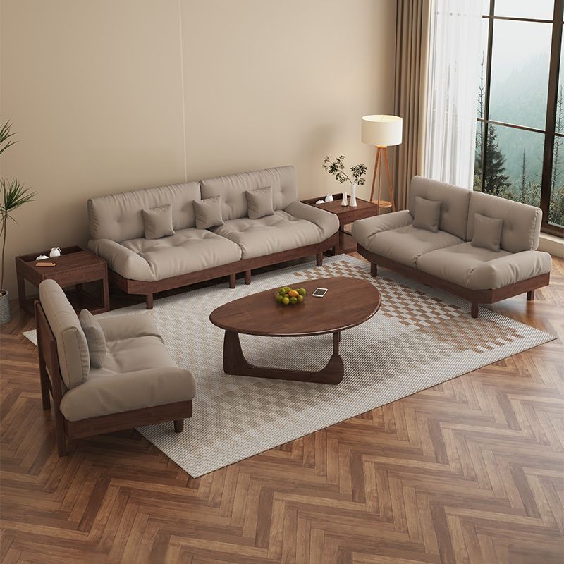 Nordic Solid Wood Sofa Set Wabi-Sabi Cloud Fabric Modern Minimalist Living Room Home Small Apartment Japanese Assembly