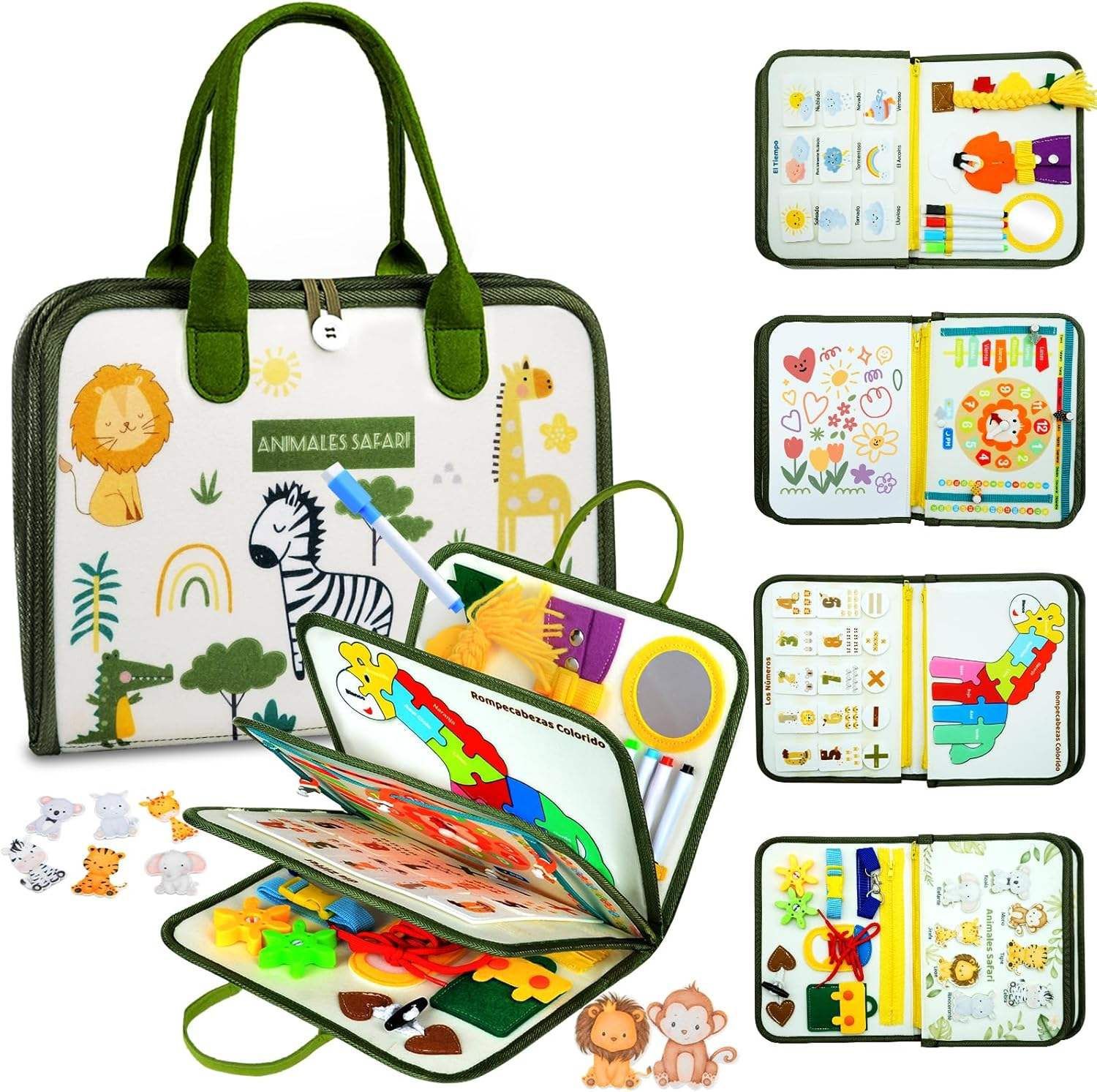 蒙特梭利感觉农场忙碌板女孩感官玩具感觉安静书幼儿毛毡学习板