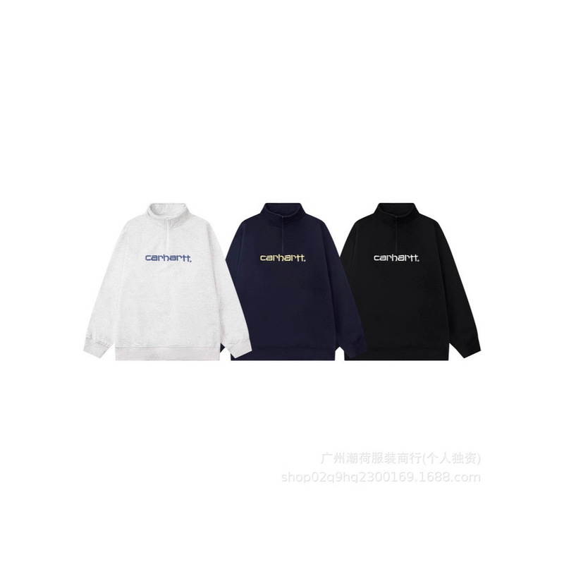 Cross-Border Version of Carhartt Half-Zip Letter Gold Label Embroidered European and American Trendy Brand Classic Versatile Men's and Women's Loose Sweatshirts Cross-Border Version of Carhartt Half-Zip Letter Gold Label Embroidered European and American Trendy Brand Classic Versatile Men's and Women's Loose Sweatshirts