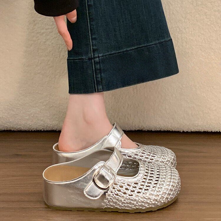 Thick-Soled Closed-Toe Half-Slipper for Women, 2026 Summer New Style, Woven Hollow Breathable Casual Slip-On Mule Sandals Thick-Soled Closed-Toe Half-Slipper for Women, 2026 Summer New Style, Woven Hollow Breathable Casual Slip-On Mule Sandals