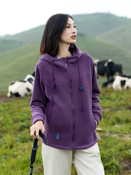 Outdoor Autumn and Winter Far-Infrared Heating Fleece-Lined Thickened Warm Sports Sweatshirt Men's Zip-Up Hooded Australian Fleece Jacket Women's