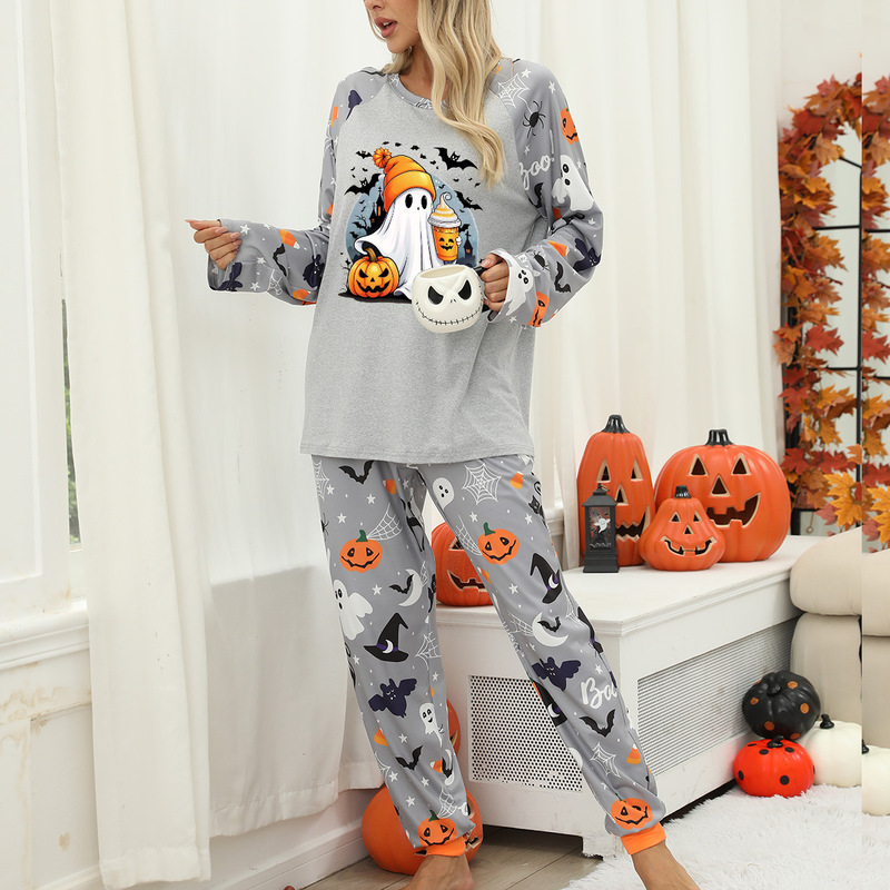 メーカー既製婦人服ホーム服ヨーロッパとアメリカのツーピーススプリットホーム服パジャマハロウィンカボチャプリント|undefined