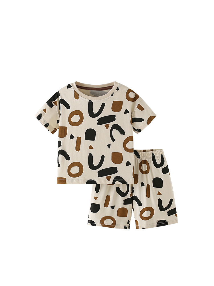 Malwee transfronterizo de niños dos piezas de verano nuevo estilo europeo y americano de niños de cuello redondo de manga corta ropa de hogar para niños set