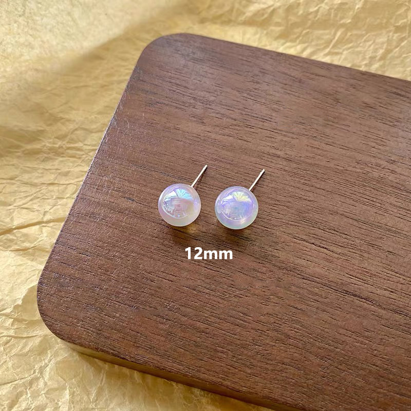 컬러풀 라운드 진주 스터드 귀걸이 [12mm]