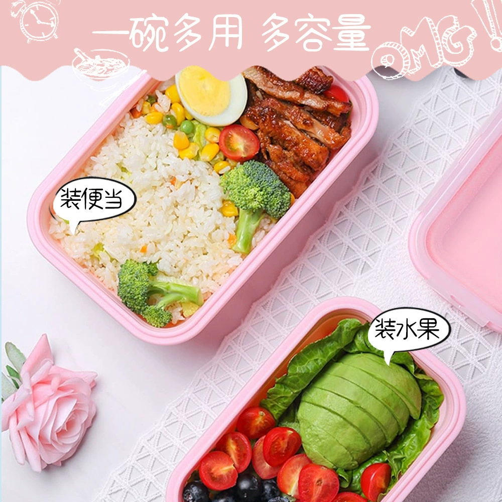 Foldable Silicone Lunch Box, Platinum Silicone + PP, Microwave Safe, 355–1200 ml