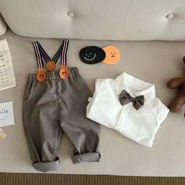 婴幼儿套装英伦风生日领结衬衫裤子两件套男宝宝周岁绅士礼服