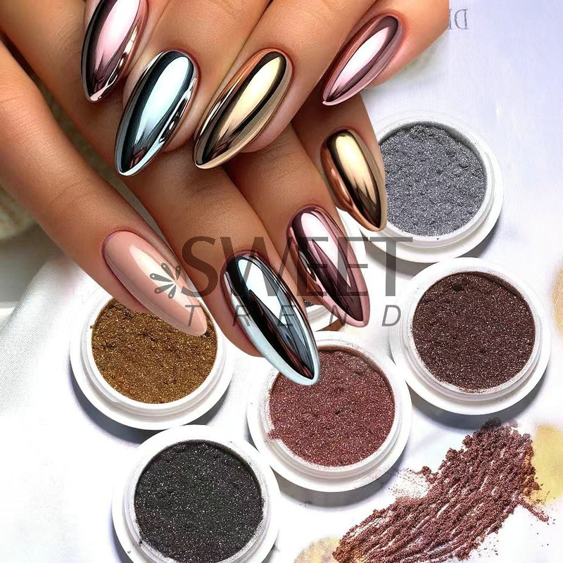Cross-border new nail magic mirror powder wholesale metal magic mirror chrome autumn and winter brown yellow nail mirror glitter powder