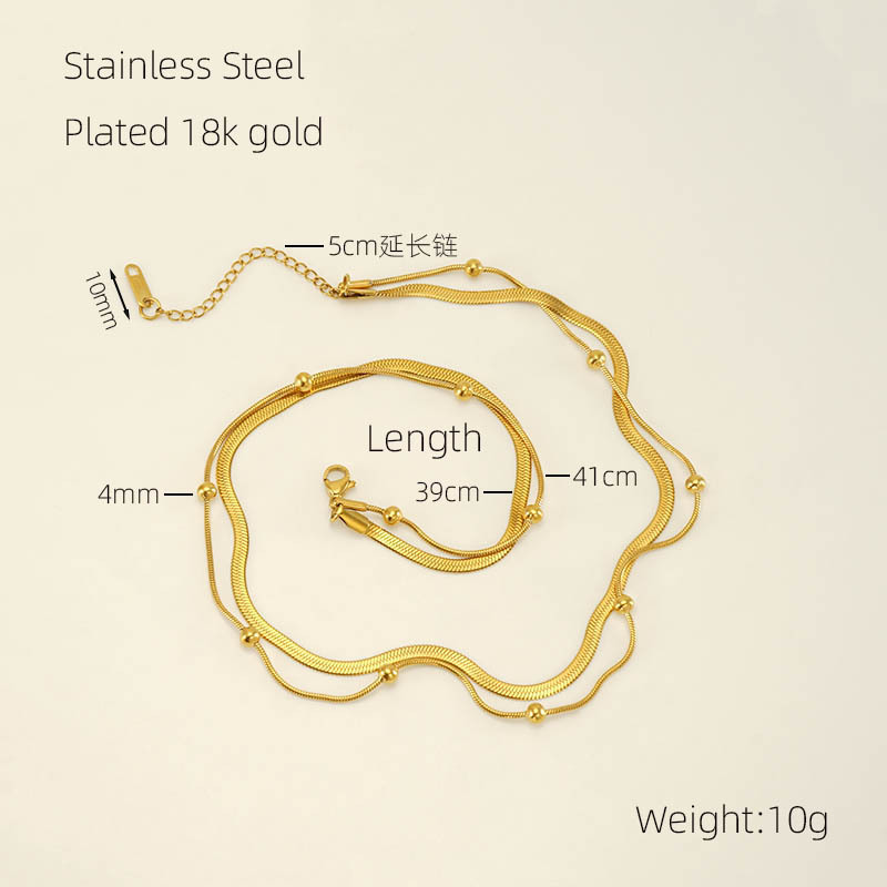 Transfronterizo nuevo collar de doble capa de acero inoxidable hip hop clavícula cadena clip de cuentas de joyería de diseño personalizado europeo y americano al por mayor