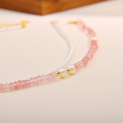 Elegant Layered Double Pearl Necklace for Women - Natural Stone, Unique, Light Luxury, Retro Oval Bead, Long Pendant Necklace Accessory