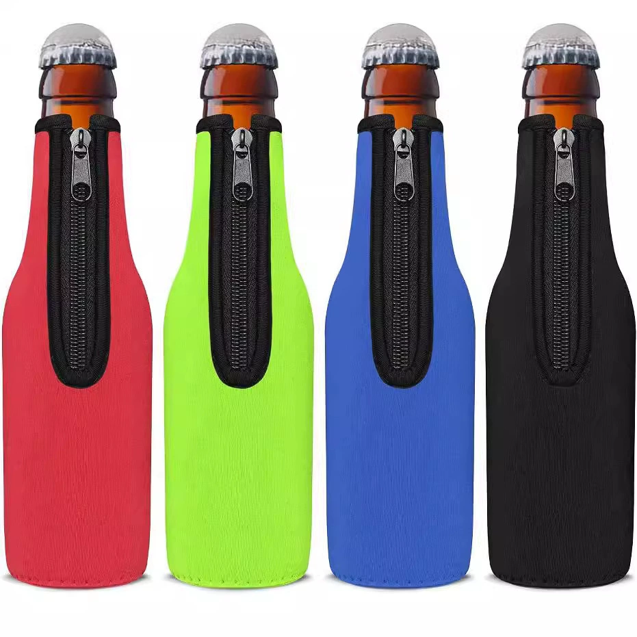 Упаковка из 4 разноцветных холодильных рукавов для бутылок пива с застежкой-молнией по краям, очень толстые неопреновые изоляционные рукава для сохранения температуры пива.
