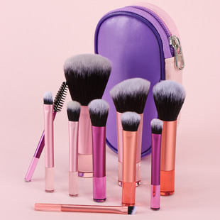 Cross-border New Beginner 10-piece Mini Makeup Brush Set Crystal Handle Portable Foundation Brush Eye Shadow Brush with Brush Bag
