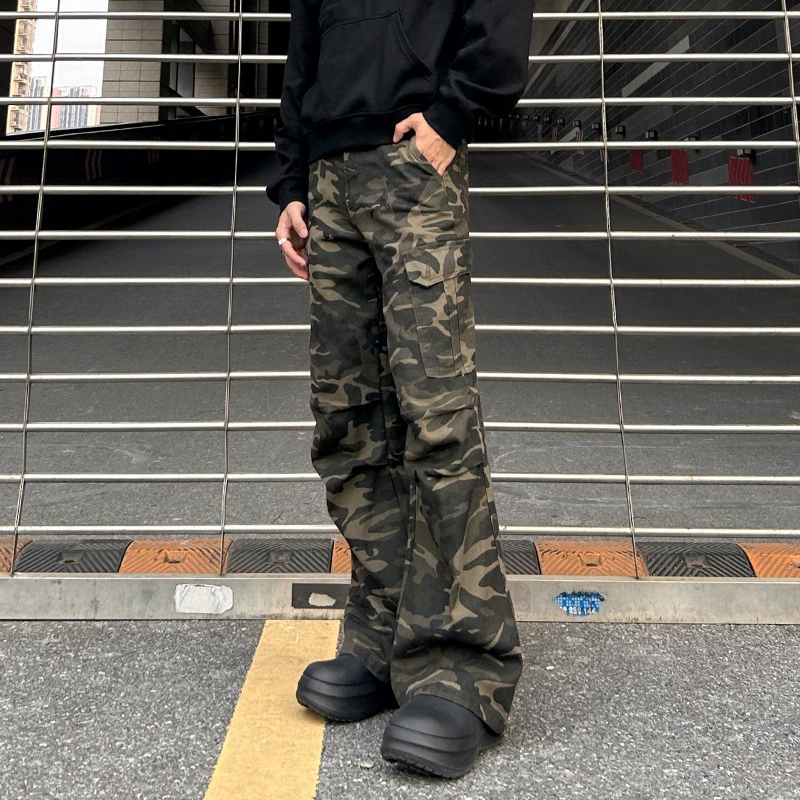 Тайдж camouflage осенние брюки, джинсы для отдыха, американский стиль, свободный прямой покрой