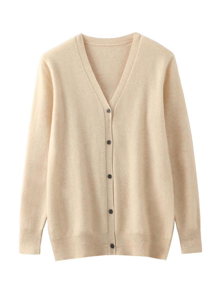 Áo cardigan len nam cổ V dài tay dáng rộng phong cách công sở — Gạo nhung thô, Màu camel, Màu camel vàng, Màu caramel