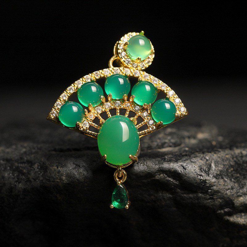 智贝详情图_7玉髓吊坠玉髓镶嵌观音佛吊坠古法金镶嵌款925吊