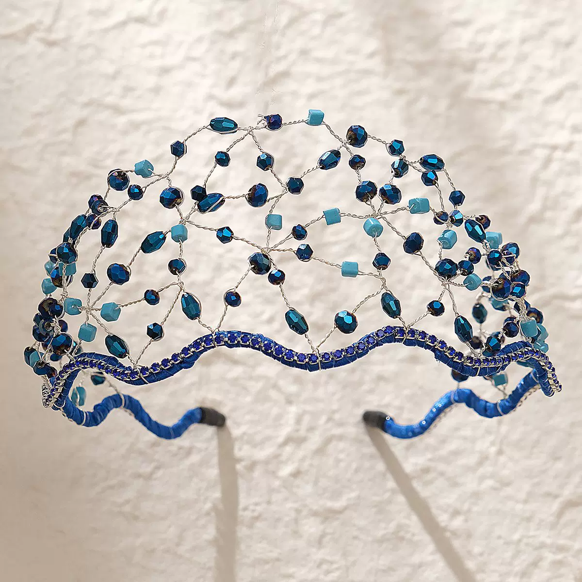 跨境新娘手工发箍婚礼舞会派对饰品高级感复古发饰蓝色水晶发箍女