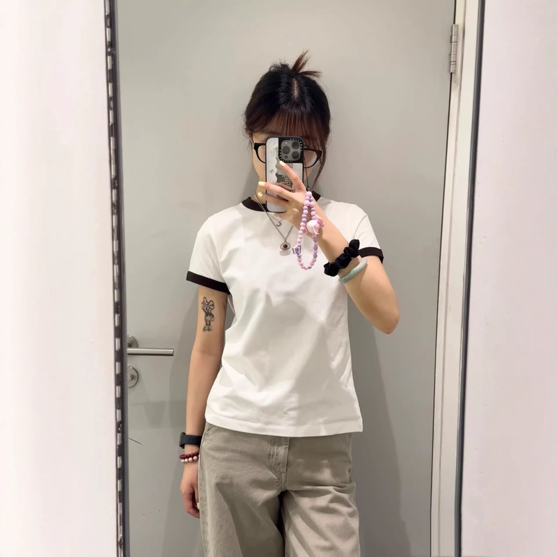 Cs Women's Slim Fit Round Neck Short Sleeve Contrast Color T-Shirt Slimming Top Navy Blue/White 1267052004 Cs Women's Slim Fit Round Neck Short Sleeve Contrast Color T-Shirt Slimming Top Navy Blue/White 1267052004