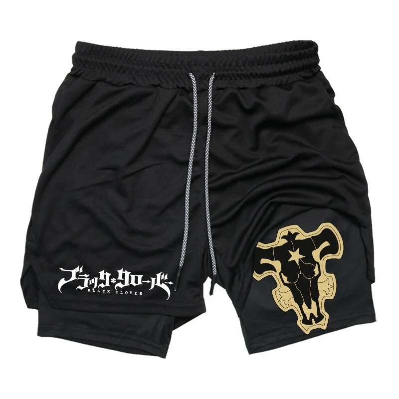 Men's Double-Layer Quick-Dry Sports Shorts for Export, Black Clover Anime Print Basketball Fitness Casual Shorts Men's Double-Layer Quick-Dry Sports Shorts for Export, Black Clover Anime Print Basketball Fitness Casual Shorts