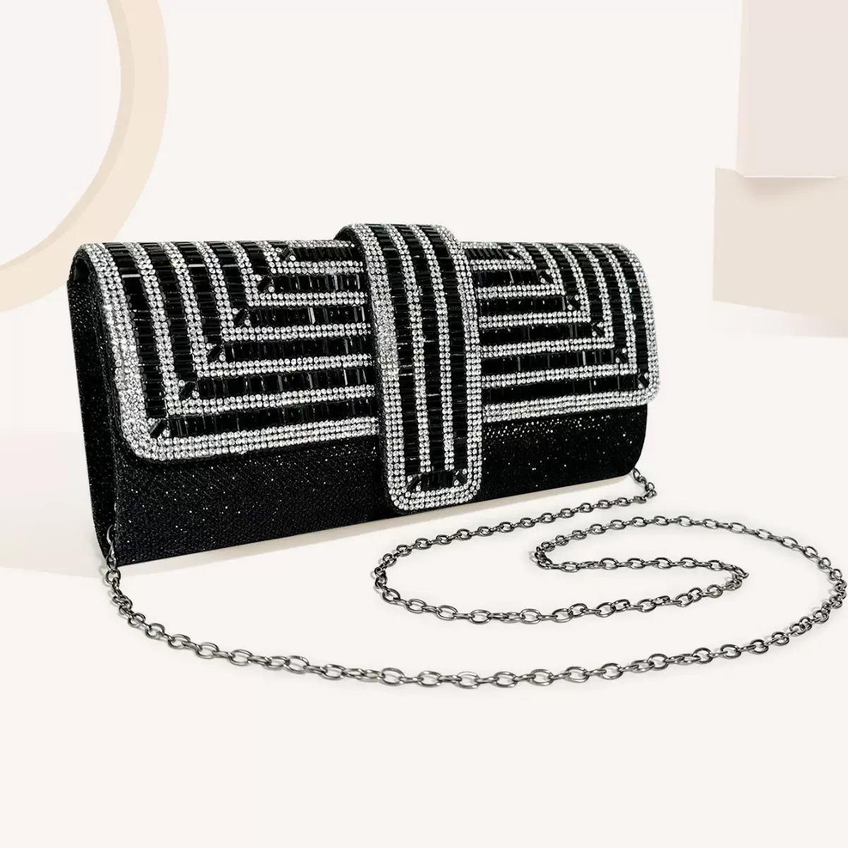 工厂跨境新品烫钻女士晚宴包斜挎满钻翻盖闪亮时尚链条礼服手拿包