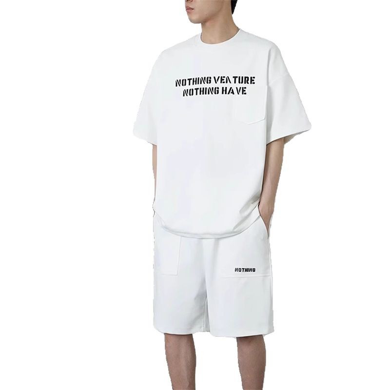Summer 2025 New Versatile Men's Daily Large Size Suit Loose Casual Niche Letter Short-Sleeved Shorts Two-Piece Set