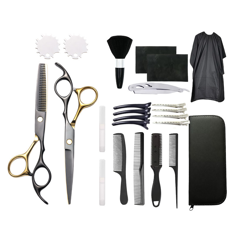 Set de tijeras de corte de pelo de acero inoxidable de 6 pulgadas afiladas tijeras de dientes planas combinación de herramientas de peluquería de salón doméstico al por mayor transfronterizo
