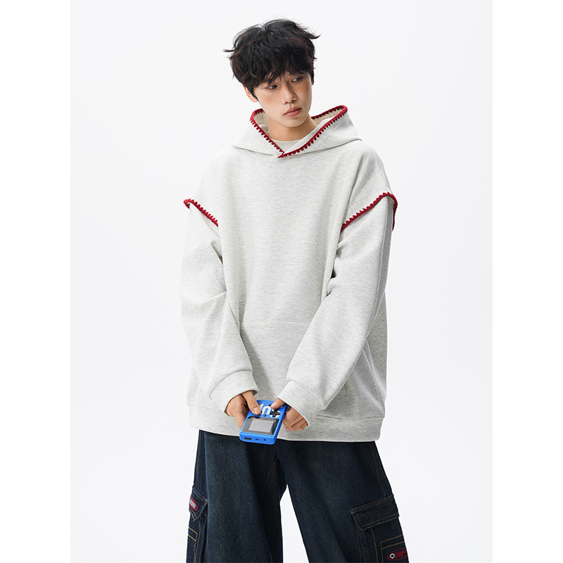 Shell Embroidered Wheat Ear Pattern Hooded Sweatshirt Men's Spring and Autum American Retro High Street Trendyy Loose Large Size Top