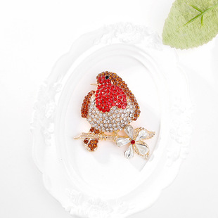 European and American fashion high-end red rhinestone animal bird brooch clothing accessories animal corsage pin factory direct sales