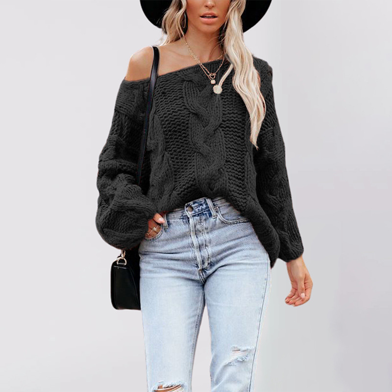 Suéter Holgado de Punto con Hombros Descubiertos y Estilo Urbano Europeo y Americano, Nuevo en Amazon para Otoño/Invierno 2025, Talla Grande para Mujer