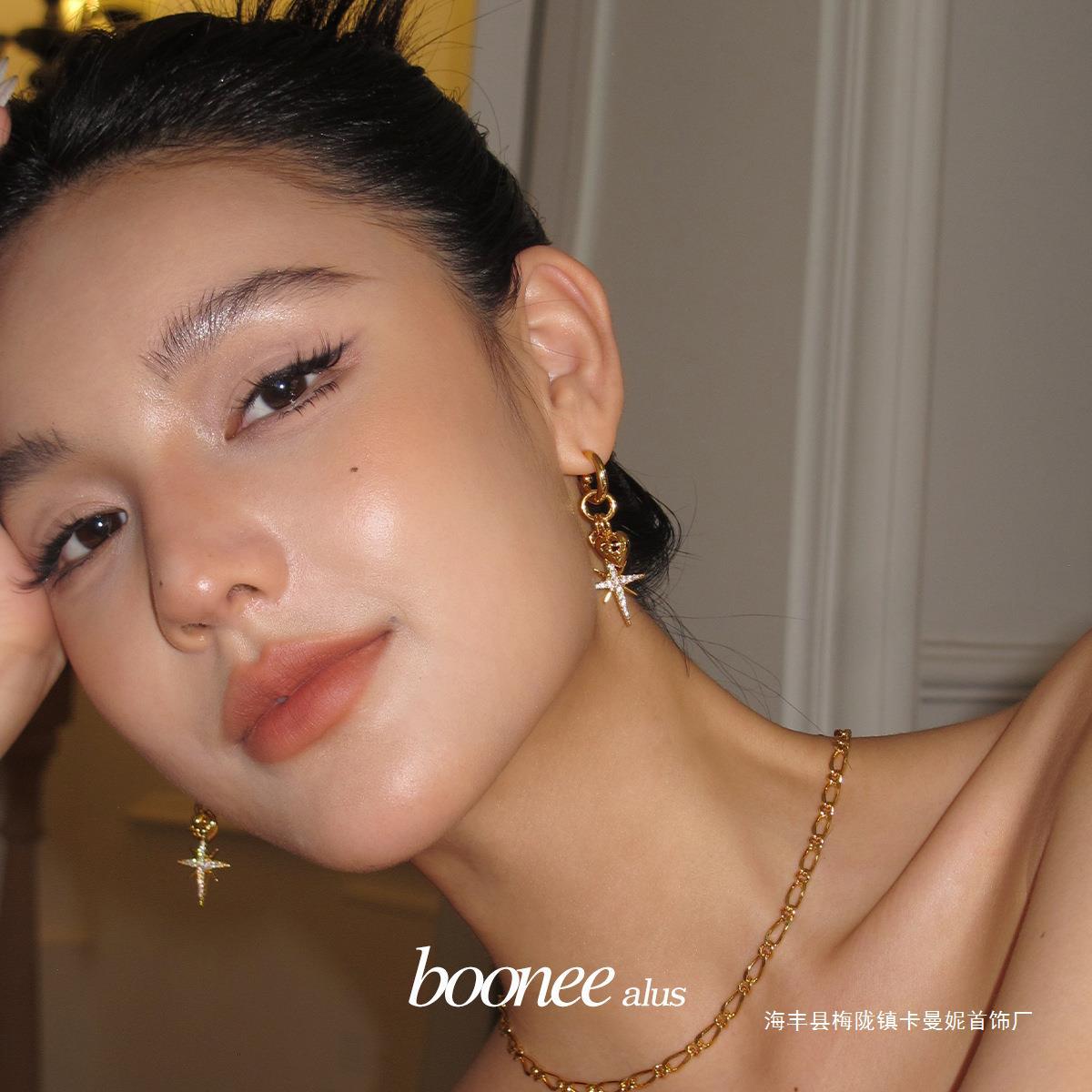 復古輕奢高級感八芒星鑲鑽愛心耳環夏日小眾獨特耳環