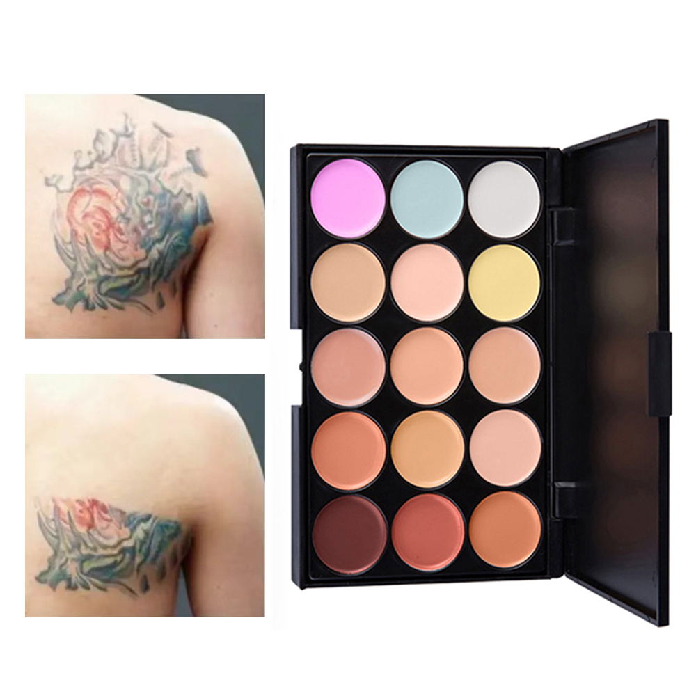 15-Color Concealer Palette to Cover Facial Spots, Acne Marks, Dark Circles, Tattoos, Contouring, Brightening, and Long-Lasting Makeup Kit