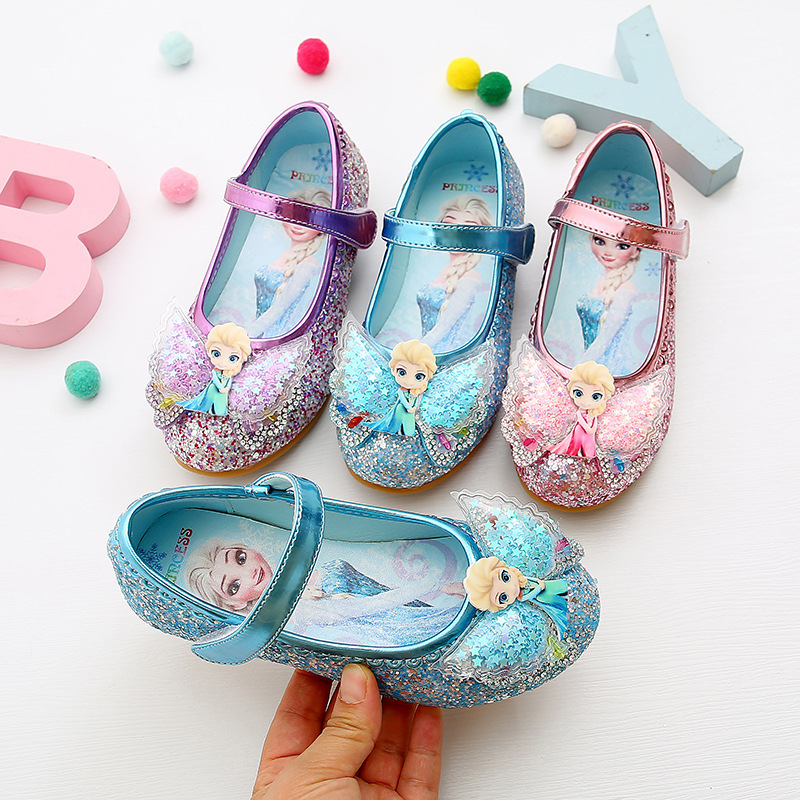 Girls New Style Single Shoes Princess Aisha Cartoon Angel Wings Children's Spring and Autumn Fashion Sequin Dance Shoes