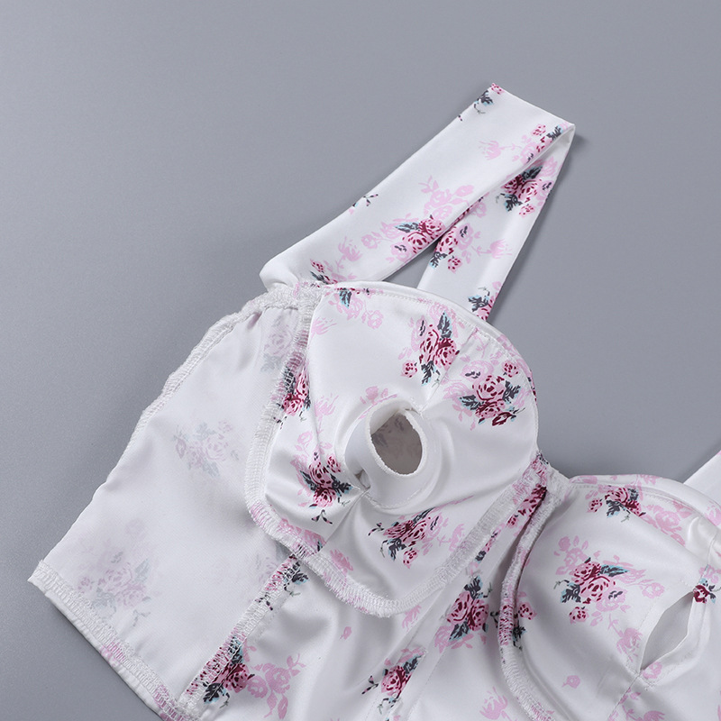 camisola plisada con tiras en el pecho y flores NSAFS118937