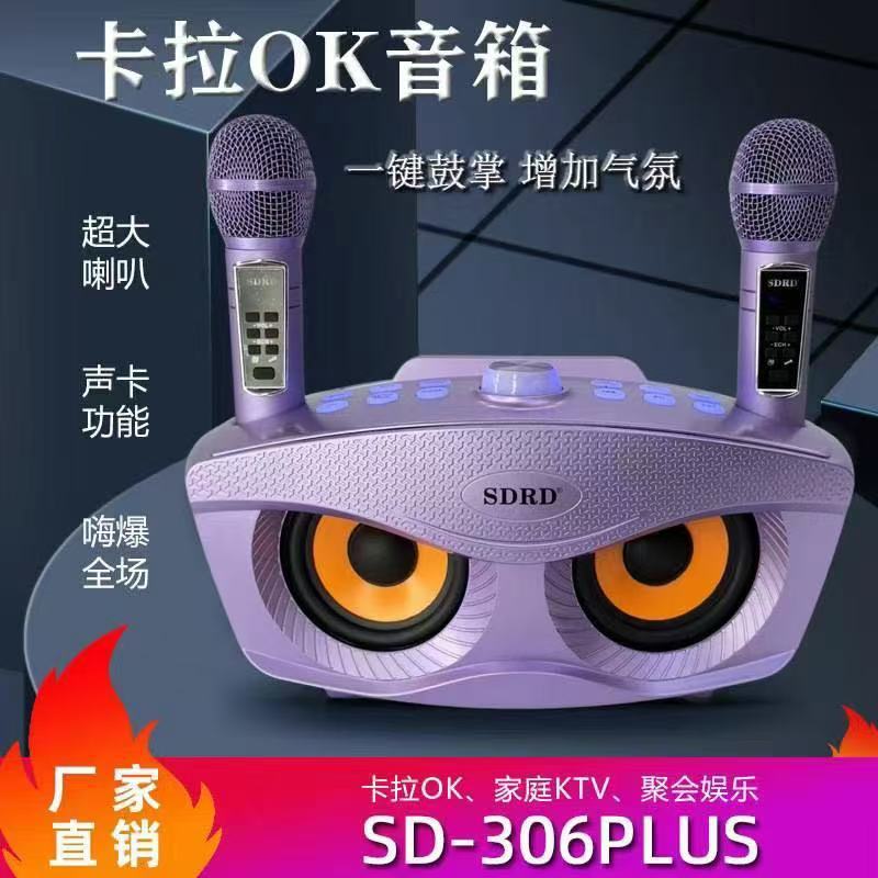 Cross-Border Sd306Plus Enlarged Version High-Power Bluetooth Audio Home Ktv Wireless Dual Microphone Integrated Singing