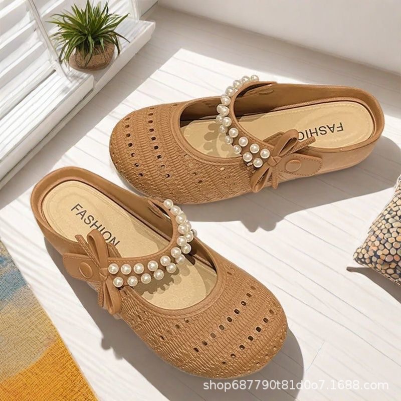 French-Style Hidden Heel Closed-Toe Mules for Women, 2026 Spring/Summer New Versatile Trendy Niche Design, Suitable for Pairing with Dresses, Thick-Soled Slippers