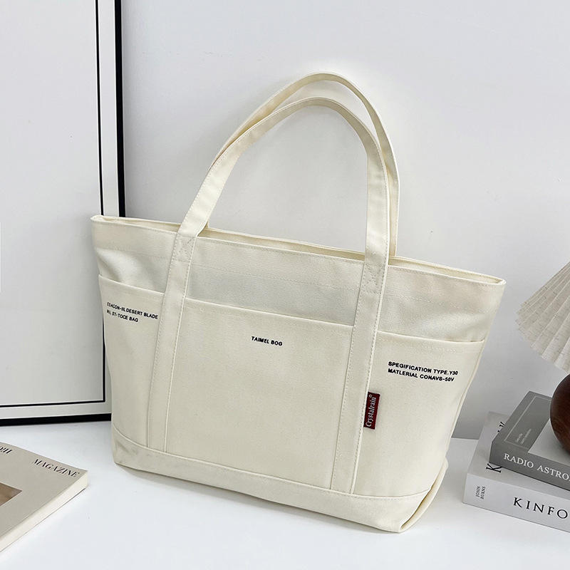Korean Style Casual Canvas 2025 New Fashion Trendy Literary Large-Capacity Commuter Lightweight Shoulder Tote Bag