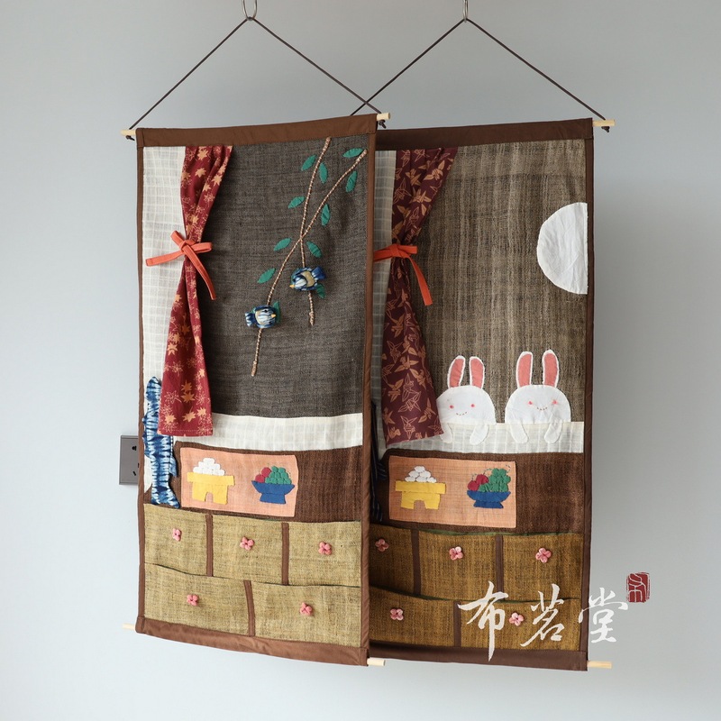 Bumingtang Handmade Fabric Tapestry Patchwork Wall Decoration Rabbit Bird Storage Bag Decorative Painting Pastoral Style Home Hanging Decoration