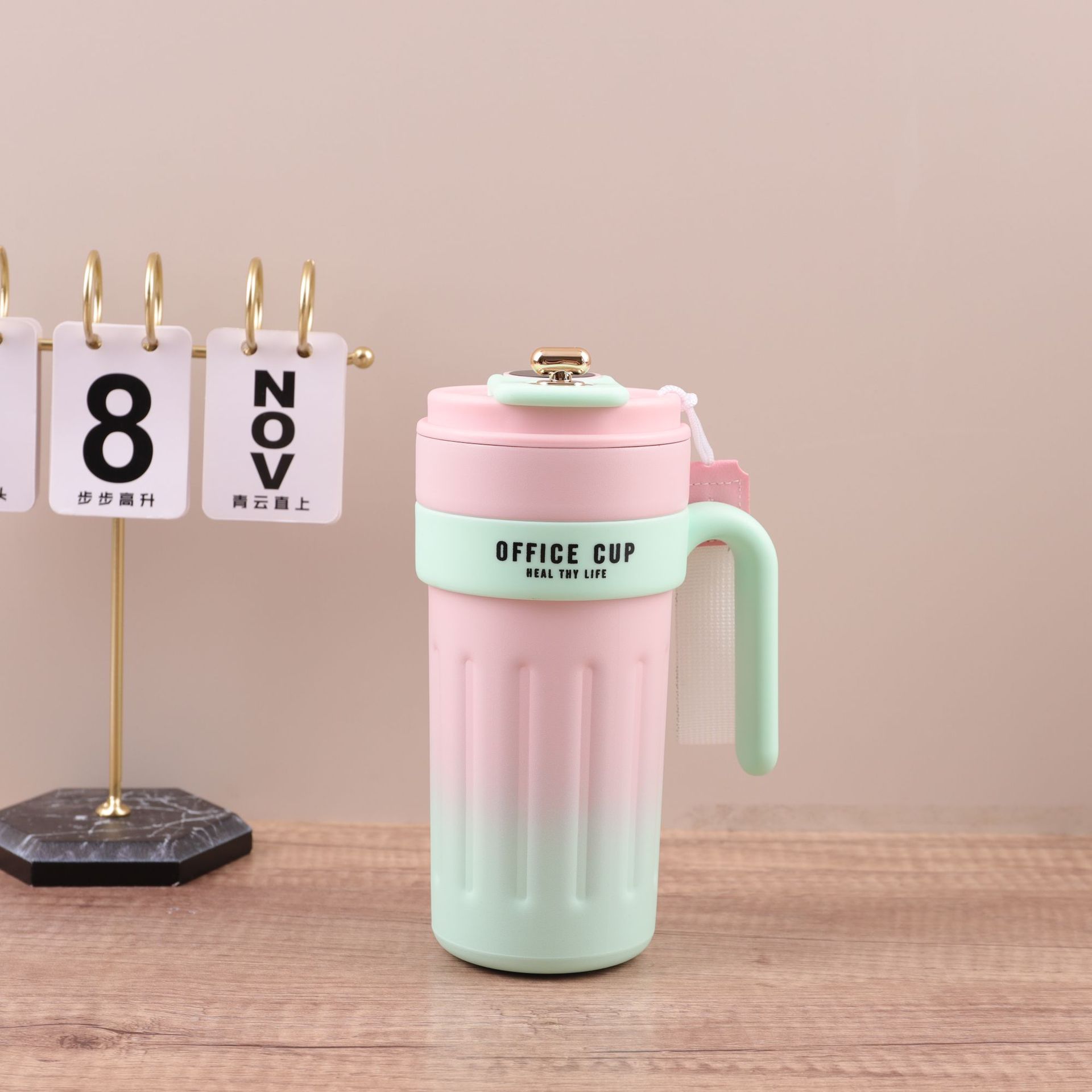 Transfronterizo inteligente 316 taza de acero inoxidable gradiente con mango taza de café al aire libre de gran capacidad portátil