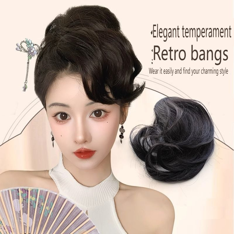 Vintage Curly Bangs Clip-In Style, Elegant and Noble Chinese-Style Hairpiece, Performance Fake Bangs Hairpiece
