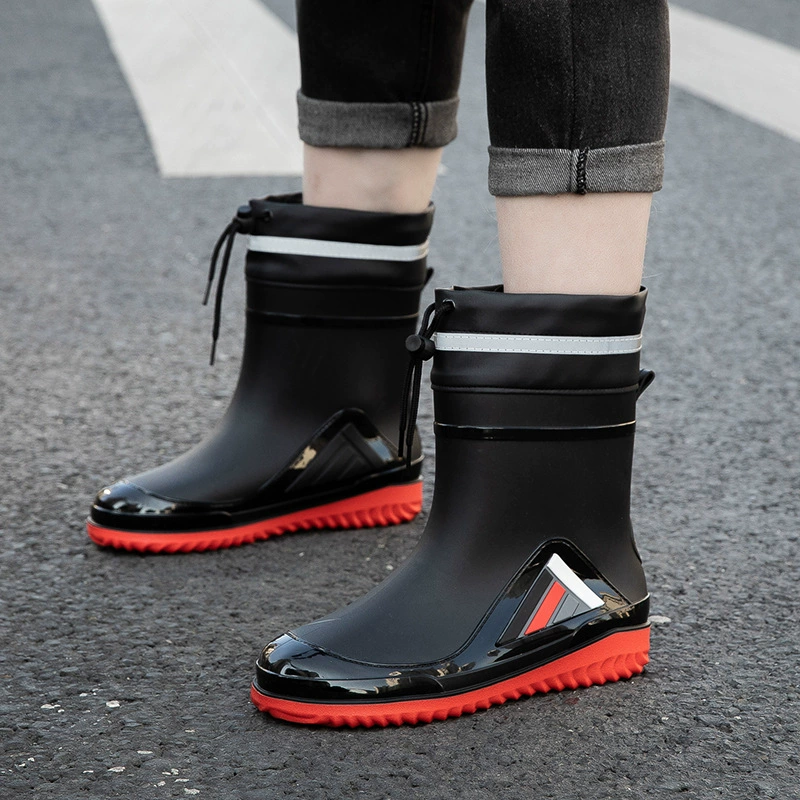 Резиновые сапоги мужские осенне-зимние непромокаемые Нескользящие короткие резиновые сапоги на флисовой подкладке, водонепроницаемая обувь до середины икры, износостойкие резиновые сапоги для строительной площадки