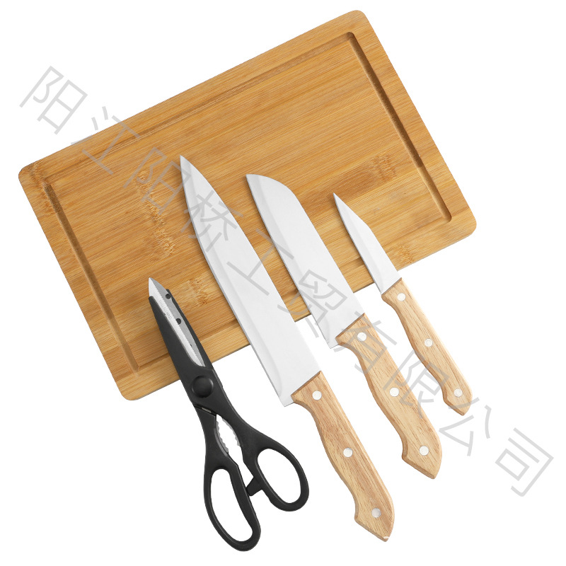 Juego de herramientas para hornear de acero inoxidable para picnic al aire libre Juego de herramientas para el hogar BBQ Juego de utensilios de cocina de combinación de tabla de cortar con cuchillo y tenedor para barbacoa