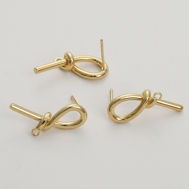 Color Preservation 14K Gold Pouch Color Preservation Twisted Knot Silver Needle Earrings Handmade DIY Advanced Metal Line Earrings Accessories