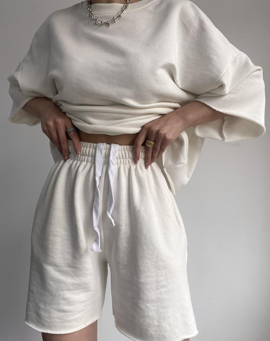 455g Weight 3/4 Length Sleeve Sleeve Length Cotton Blend, Polyester Fabric Type Shorts Co-ord Set Sets Type 2 Pieces Set Quantity Daily Occasion Round Neck Neckline Loose Fit Type Solid Color Pattern Summer, Spring Season Women's Gender Streetwear Style Daily Women's Streetwear Solid Color Cotton Blend Polyester Shorts Co-ord Set Shorts Sets 8